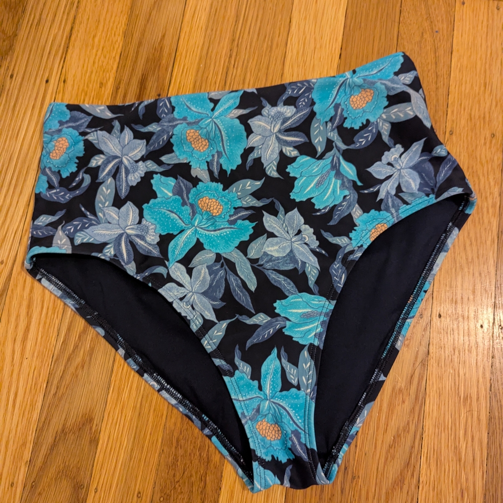 Old Navy Blue Floral High-Waisted Bikini Bottom